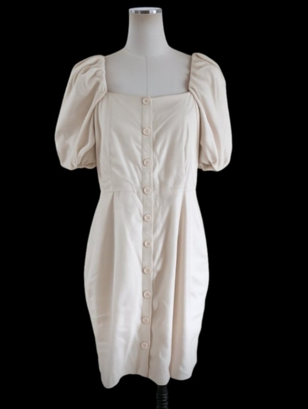 Rachel Parcell Cream Puff-Sleeve Mini Dress with Button Front